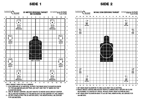 M4/M16 Zeroing 2-Sided - Card Stock - Click Image to Close